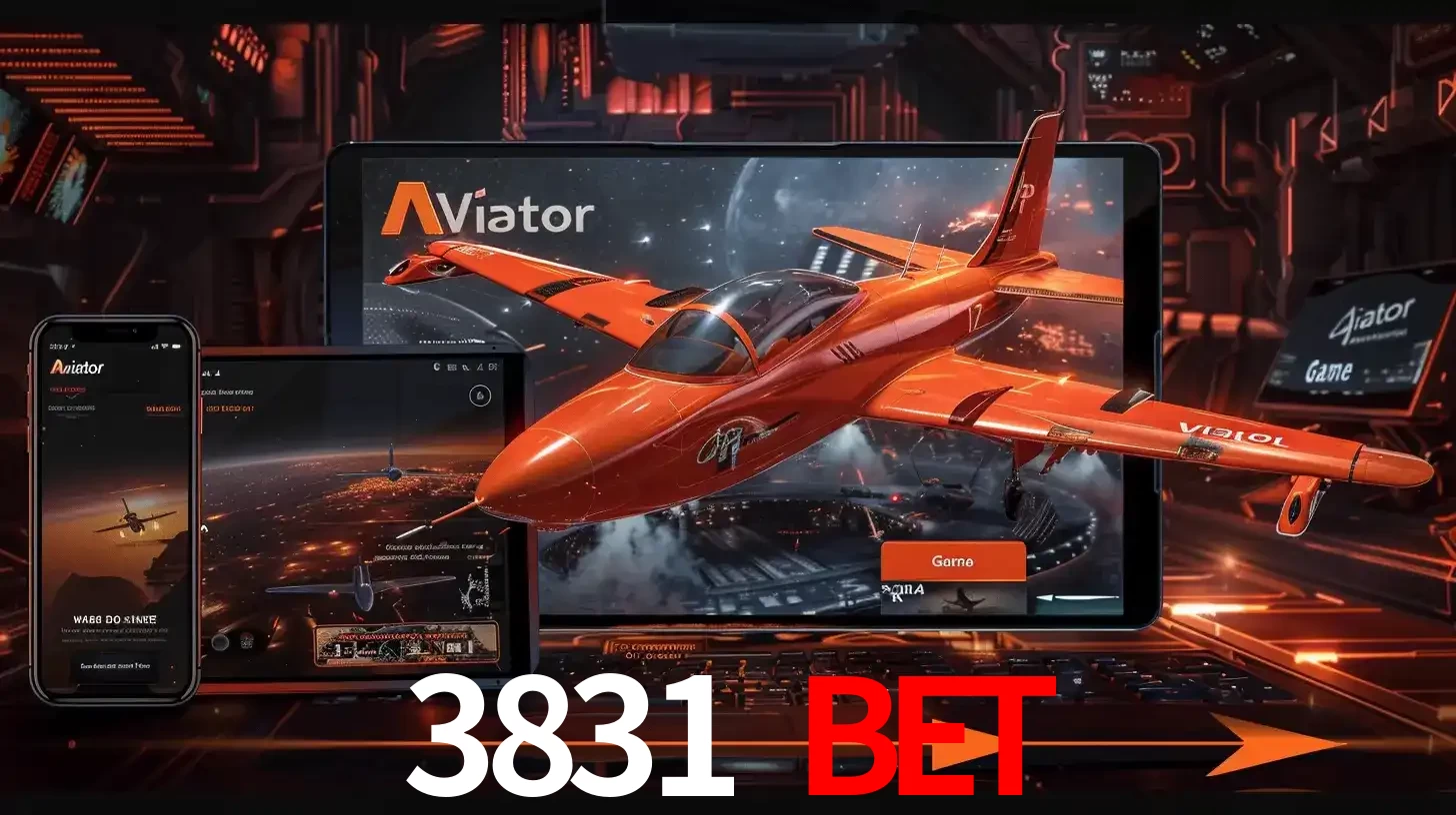 Apresentação tecnológica do jogo Aviator com um avião saindo da tela de um tablet, demonstrando a experiência imersiva em múltiplos dispositivos no 3831 BET.